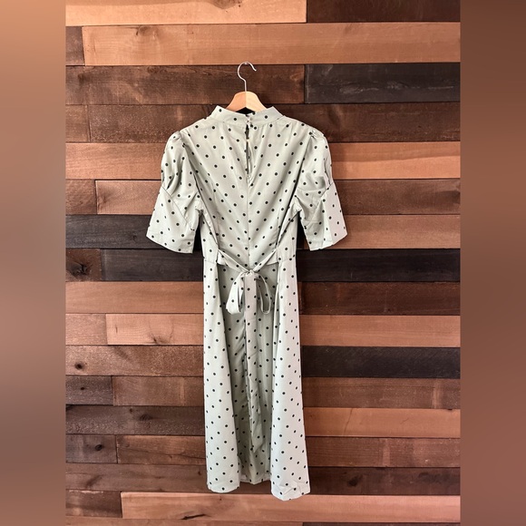 ZAPAKA Sage Green Polka Dot Puff Sleeve Midi Dress Cottagecore Inspired - Picture 5 of 11